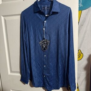 Men's Long-Sleeve Blue Button-Up Shirt